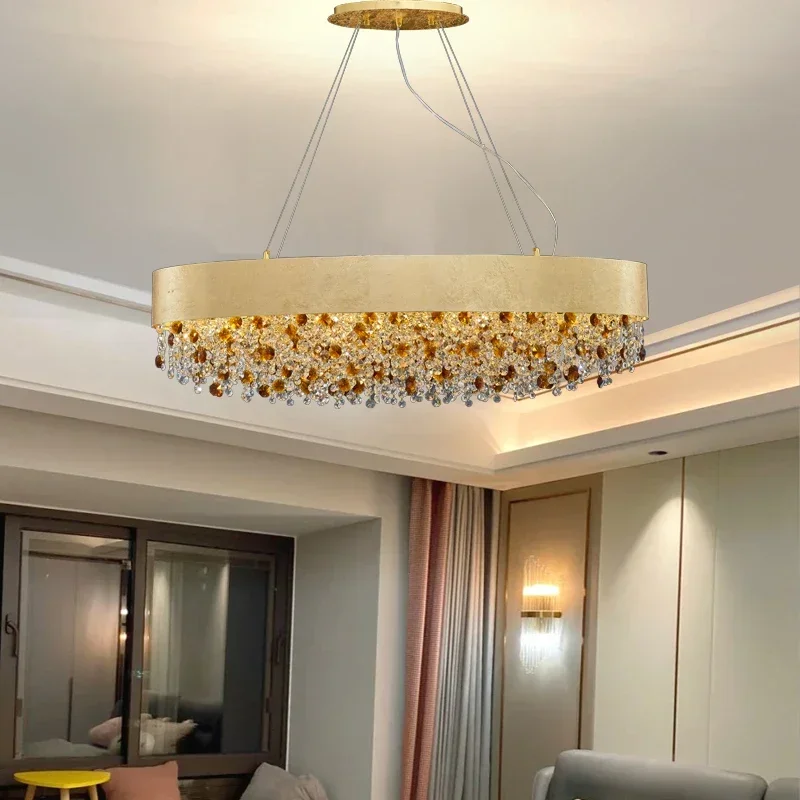 

New modern crystal chandelier for dining room oval design kitchen island hanging cristal lamp gold home decor led cristal lustre