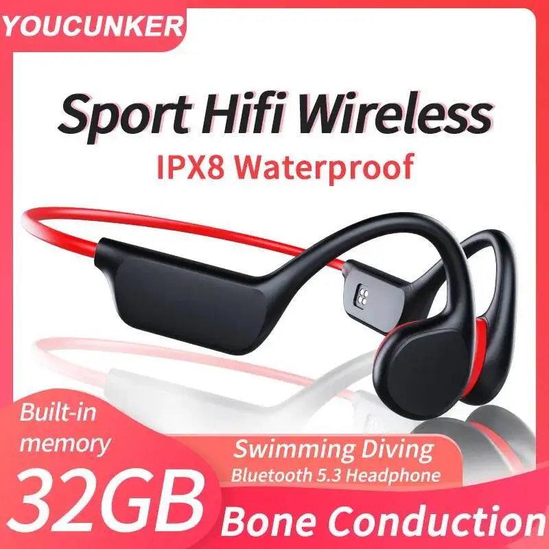

OWS Bone Conduction Bluetooth 5.3 Ear Hanging Hifi IPX8 Waterproof 32G ROM Inside Swimming Headset For Outdoor Sports Running