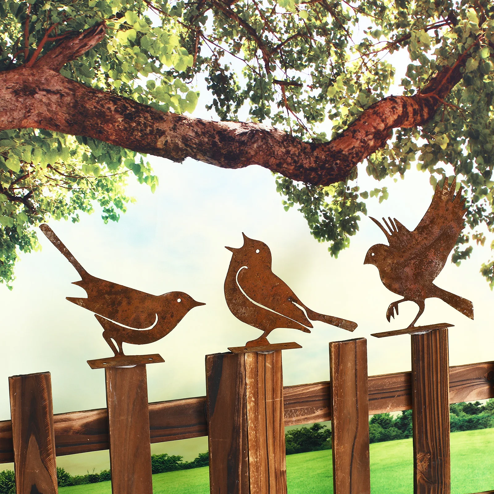 

5pcs Rustic Iron Metal Bird Garden Statue Fence Decoration Metal Birds Ornaments Outdoor Decor