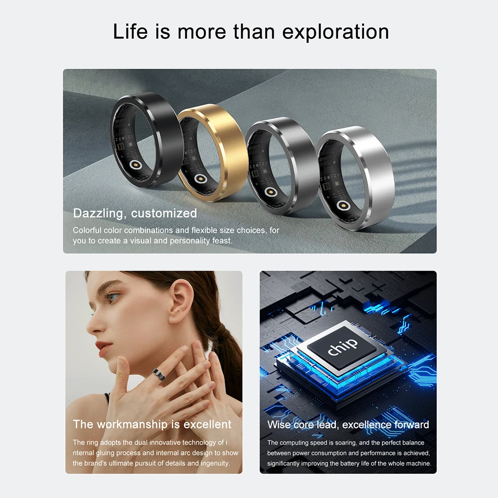 Smart Ring wasserdicht Sport intelligente Gesundheit Ring Fitness Ring Aktivität & Schlaf Tracker für Männer Frauen für Android iOS