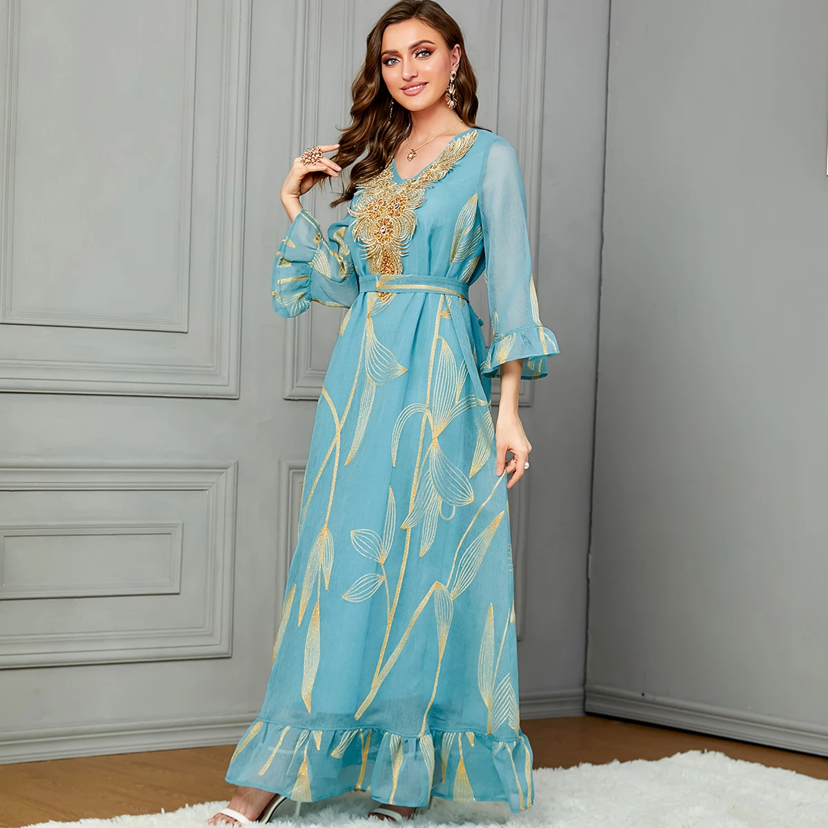 BNSQ 2024 New Arab Muslim Embroidery Applique Moroccan Kaftan Dubai Party Robe Women Abaya Dress