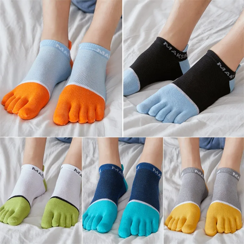 Five-finger Socks Men Cotton Short Mesh Toe Socks Summer Thin Boat Socks Pack