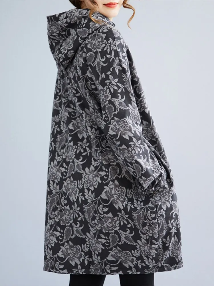 特大秋冬ぬいぐるみのような毛皮のフード付きスウェットシャツ女性花花柄モディスレディーススウェットシャツカジュアルルーズ女性スウェットシャツ