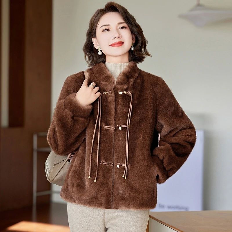 

Женская модная шуба из меха норки и бархата для женщин среднего и пожилого возраста, комбинированная с кожей, зимняя одежда для мам