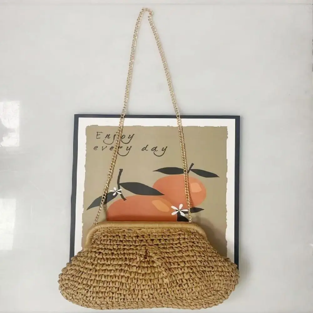 Bohemian Shell-shaped Weave Bag Hollowed Out Chain Strap Chain Crossbody Bag Handbag Large Capacity Straw Shoulder Bag Picnic