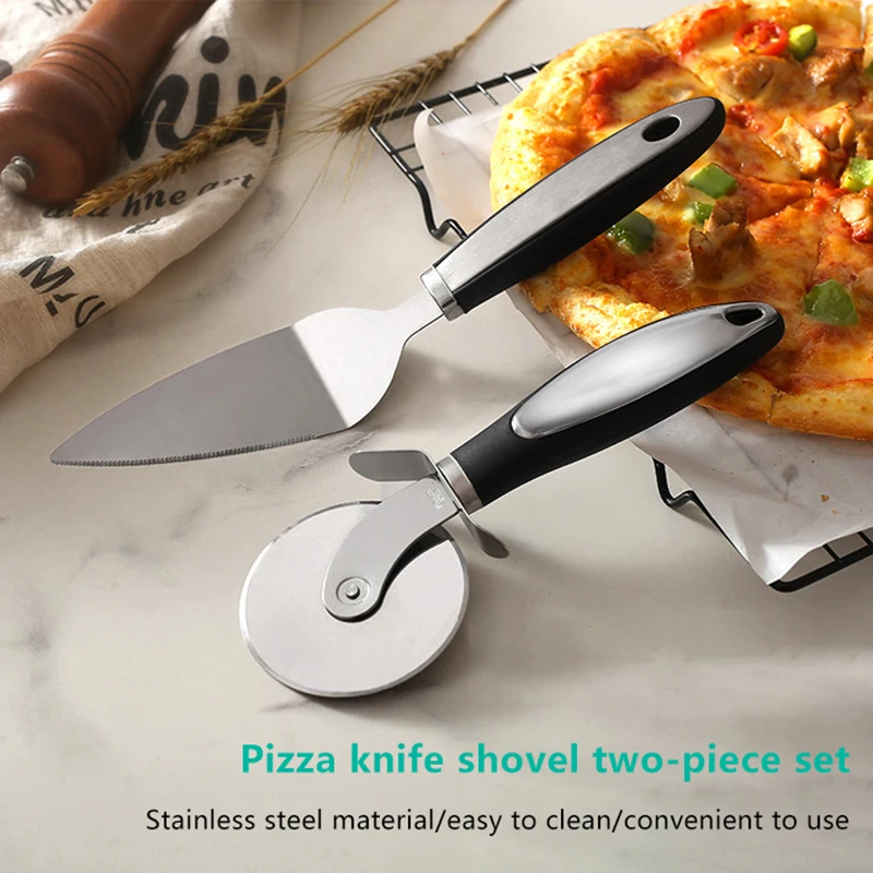 Pizza Tool Set Stainless Steel Rolling Pizza Cutter Wheel with Anti-slip Grip Pizza Spatula Server For Baking Pizza Pie Pastry