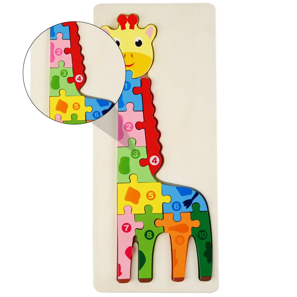 

Wooden Animal Puzzle Toy Kids Jigsaw Cartoon Dinosaur Board Baby 3D Educational Early Learning Coordination Thinking