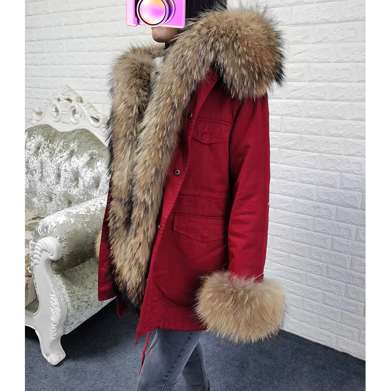 Maomaokong-Parkas quentes para mulheres, colarinho de pele real natural grande, casaco longo, roupas femininas, inverno, 2023
