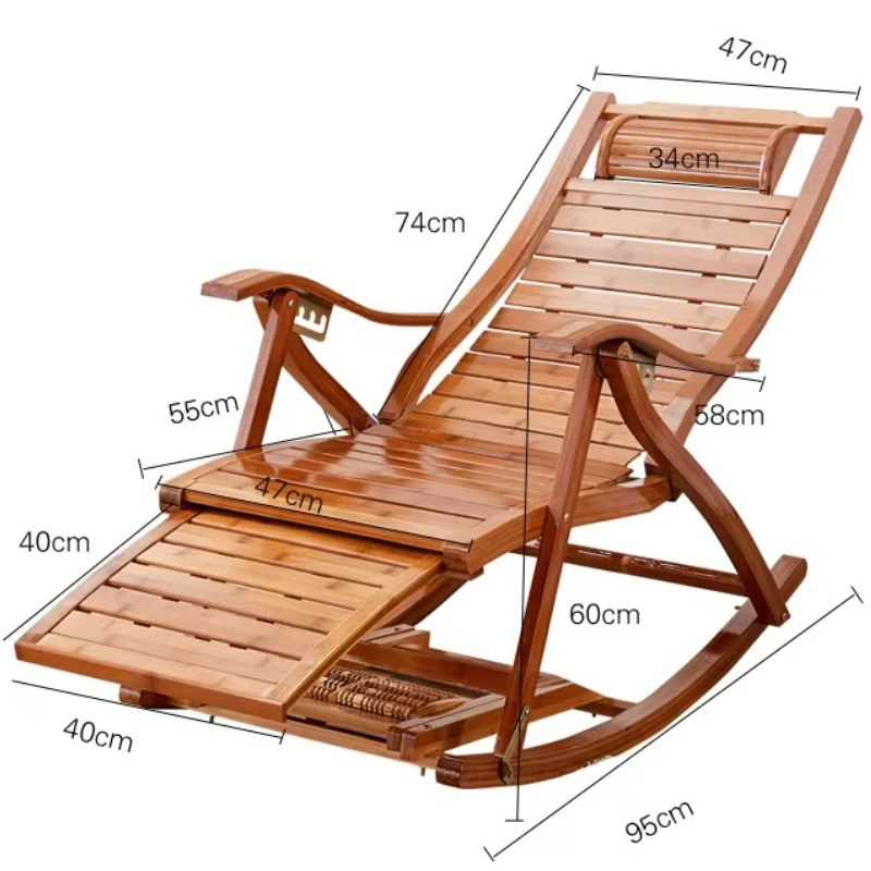Bequemer Bambus-Loungesessel für Erwachsene, tragbarer Balkon-Liegestuhl, Schaukelstuhl für Nickerchen, zusammenklappbare Chaiselongue