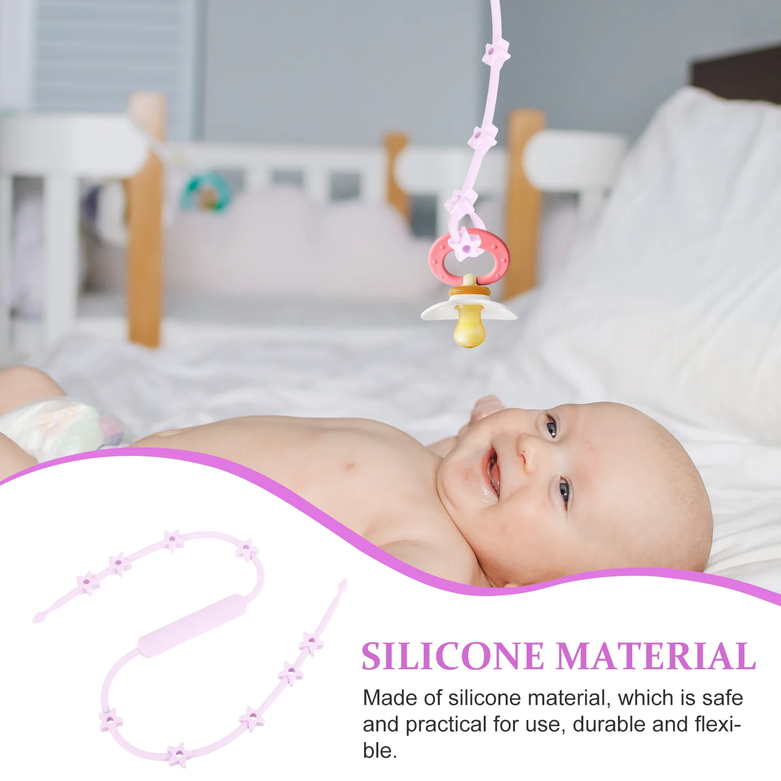

Silicone Pacifier Strap for Baby Strollers Adjustable Reusable Soft Stretchable Easy to Clean Toy Straps Silicone Toy Strap