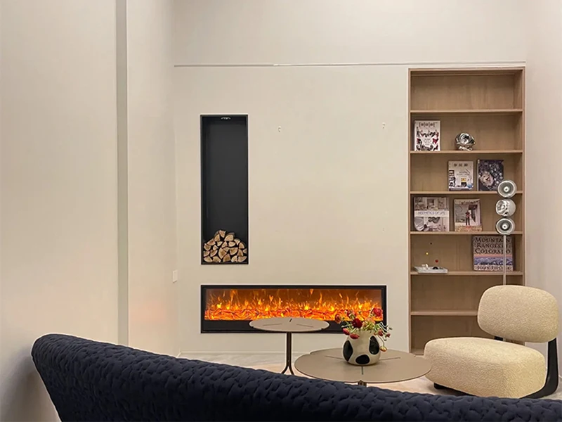 Wall-Mounted Electric Fireplace, 40-100 Inch Tempered Glass Recessed Electric Heater, Energy Efficient LED Flame Remote