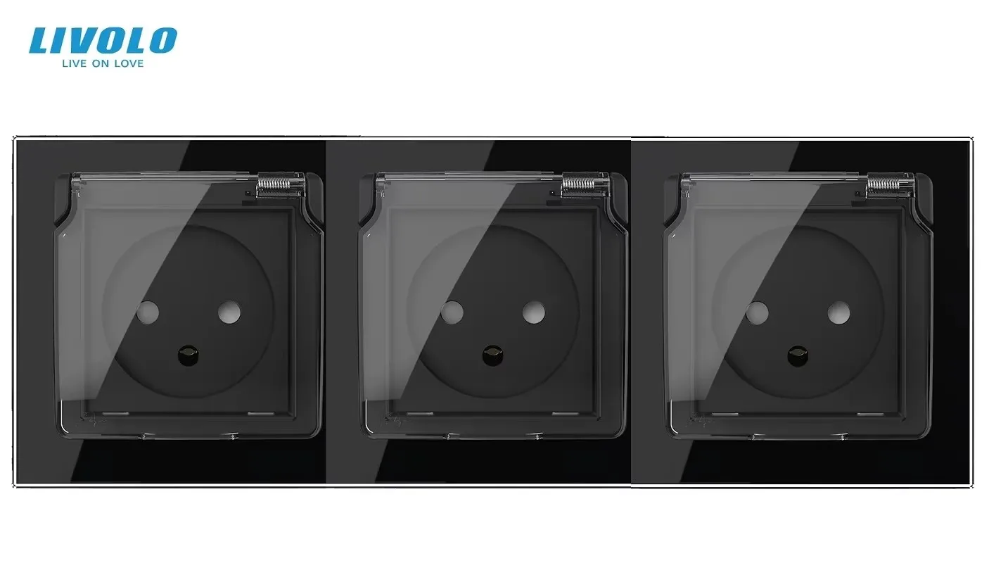Livolo Israel Power Socket, Outlet Panel, Triple Wall Power Outlet Without Plug,Toughened Glass,AC 100~250V 16A,C7C3IL-11/12/15