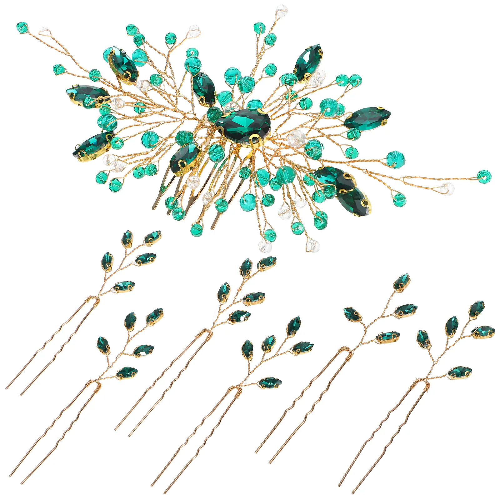 

7 Pieces Comb Accessories Rhinestone Decorative Combs Bridal Side Clips Green Hair Accessories Hair Jewelry For Wedding Sturdy