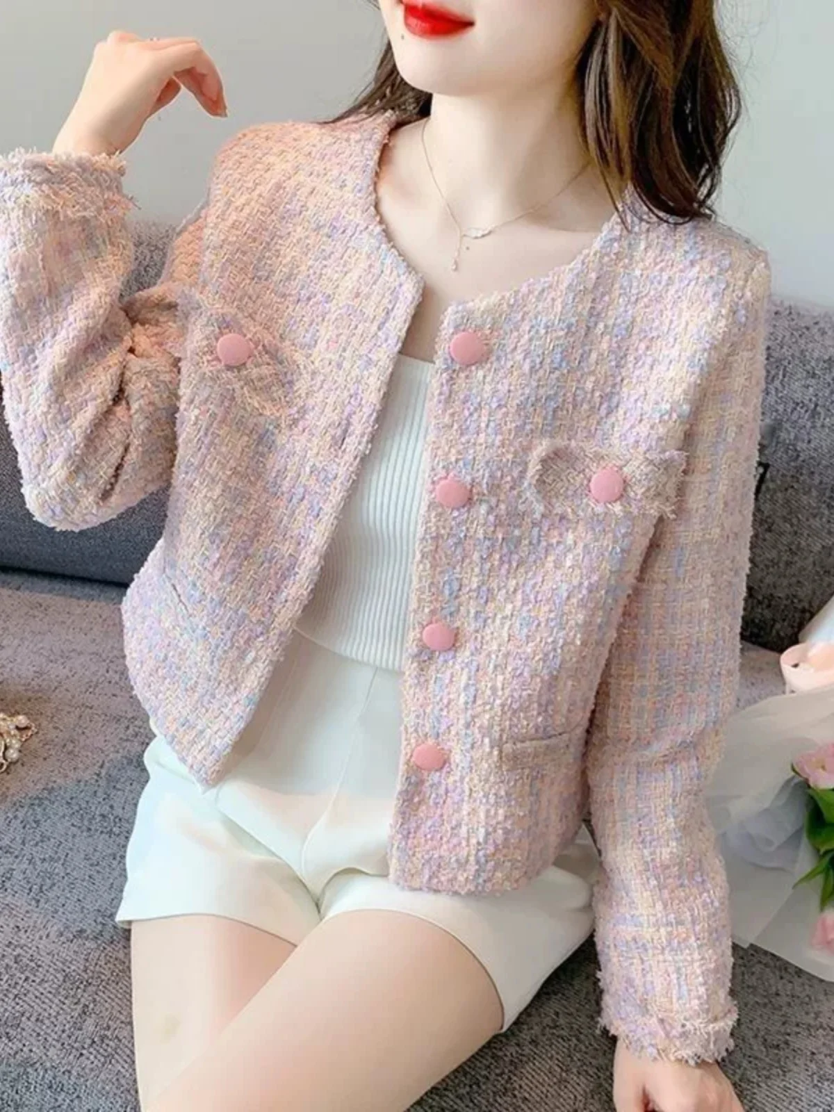 Slimming Short Sleeveless Women's Jacket Korean Style Spring Autumn New Long Sleeve Ladylike High-End Feel Outerwear