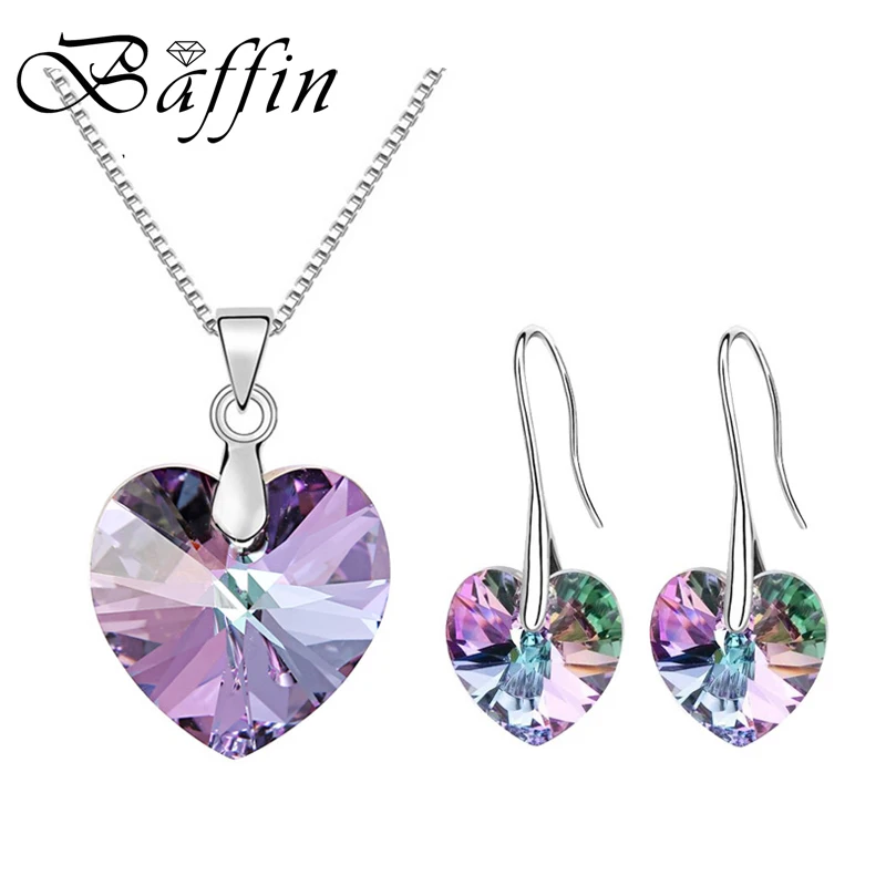 Truely In Love-Conjuntos de joyería con forma de corazón, cristal de Color plateado de Austria, colgante, collar, pendientes colgantes para mujer, aniversario de boda