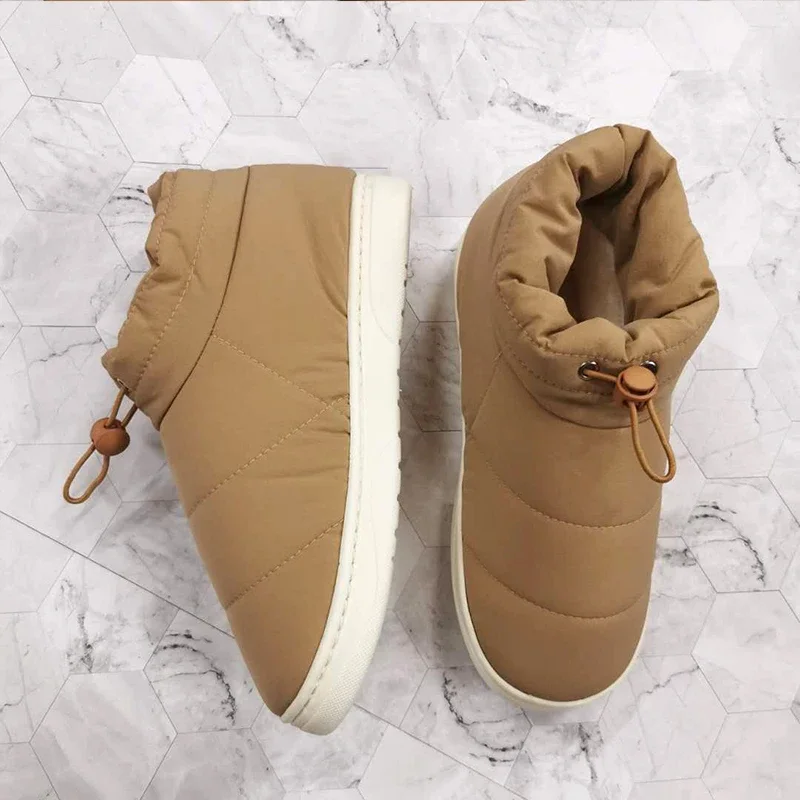 Winter Sonw Boots Women Shoes Warm Cotton Fabric Woman Comfort Down Thick Bottom Soft Flat Female Footwear