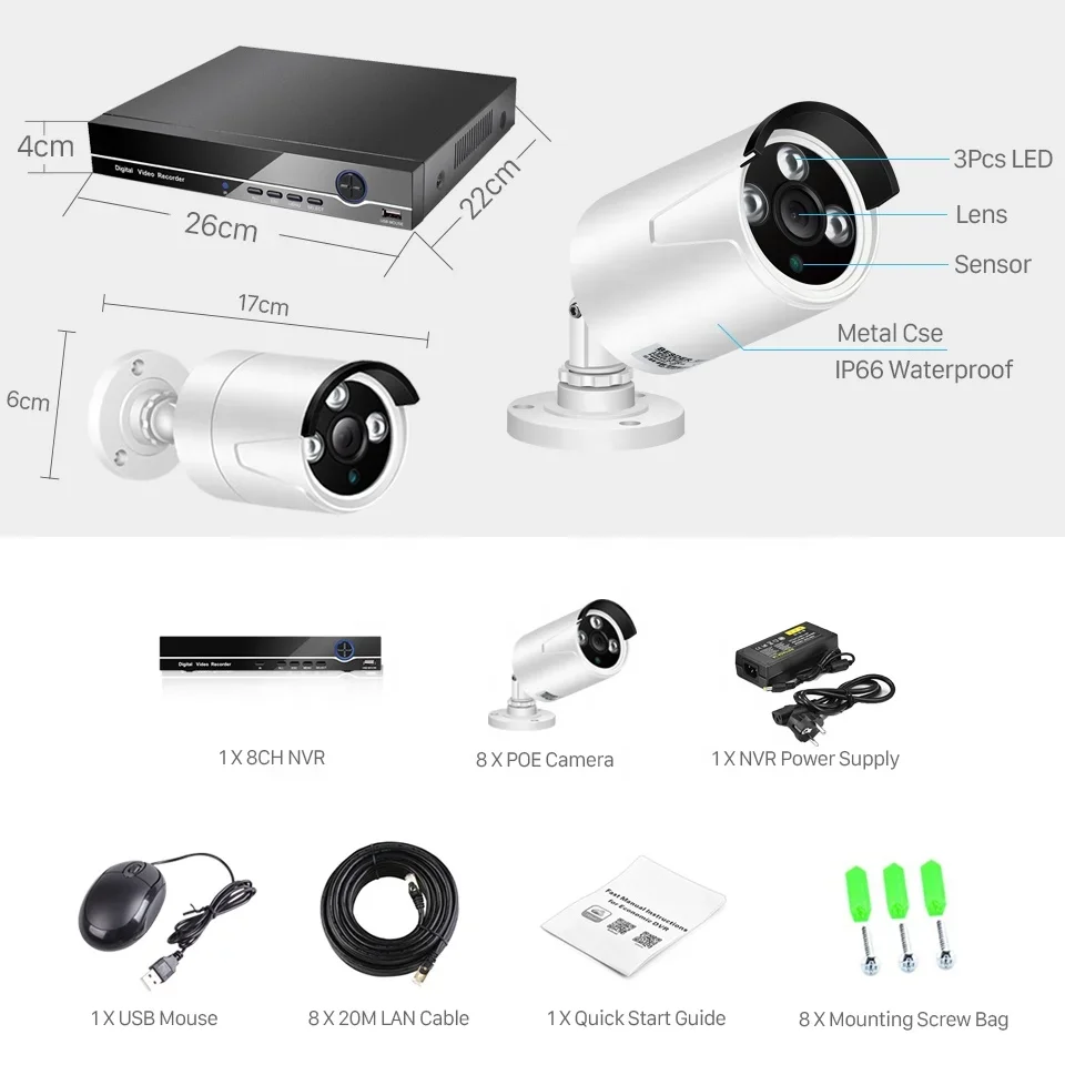 PIRスマート人型検知CCTV IPカメラ音声ビデオ録画セットウルトラHD H.265 POE NVR CCTVセキュリティシステムキット