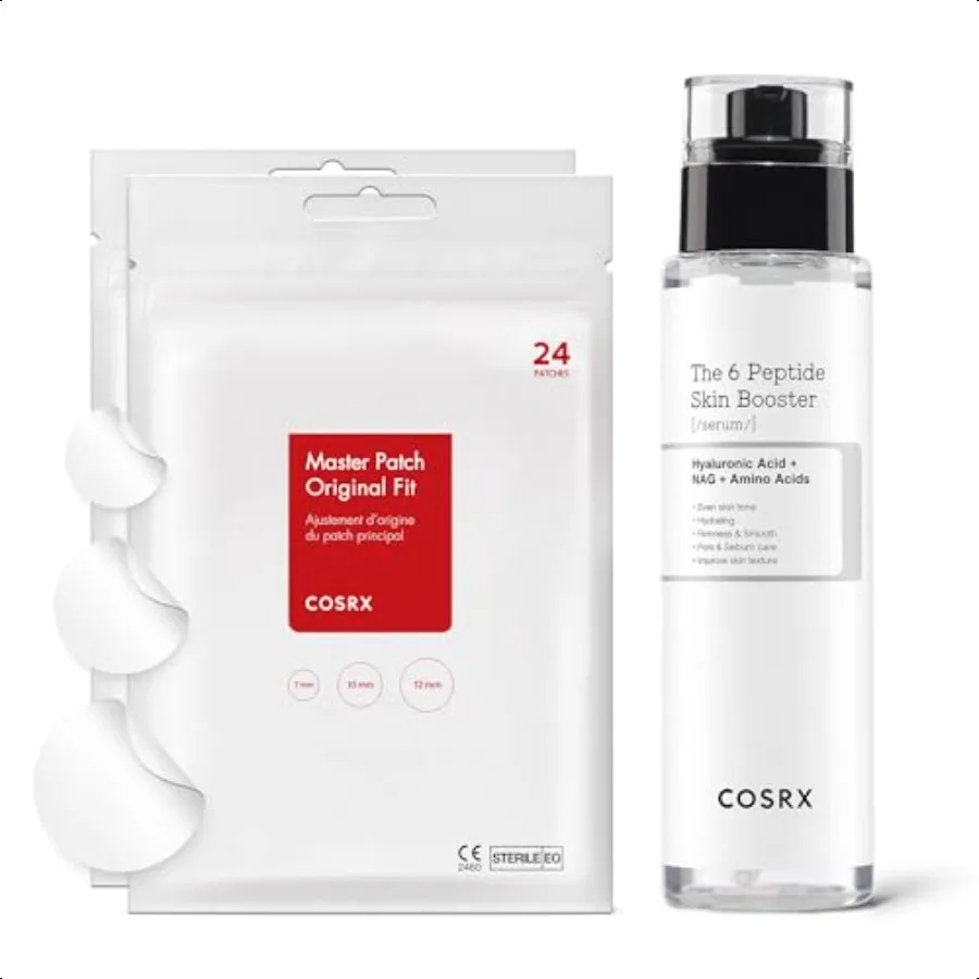COSRX Pimple Care and Skin Recovery Acne Pimple Patch 2 Pack 48 Counts + Peptide Toner Serum Acne Recovery and Hydration Boosti