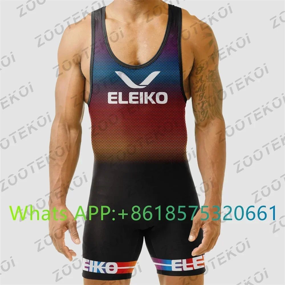 Mens Round Neck Sleeveless Workout Sport Bodysuit Athletic Wrestling Boxers Jumpsuit Leotard Nightwear Male Body Shapers Costume