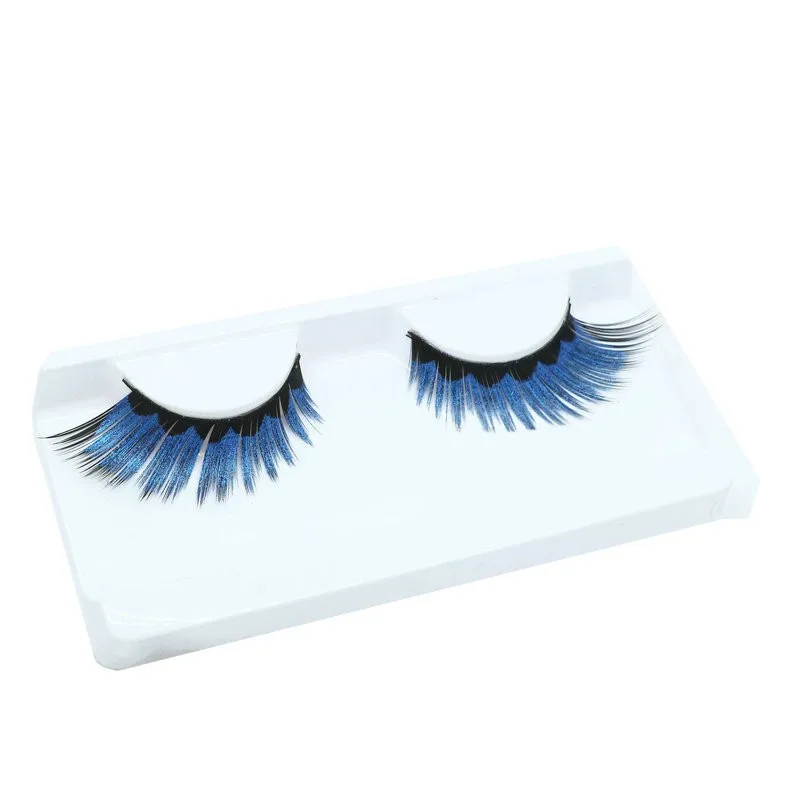 1 pairs colorful blue black staining natural false eyelashes cross exaggerated stage false eye Lashes makeup tool R011