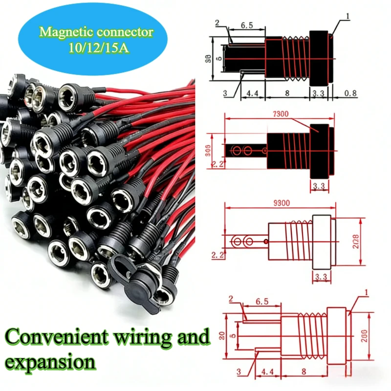 10-15A Magnetic USB Threaded Waterproof Magnetic Plug Terminal Charging Cable Suction Contact Connector Power Male and Female
