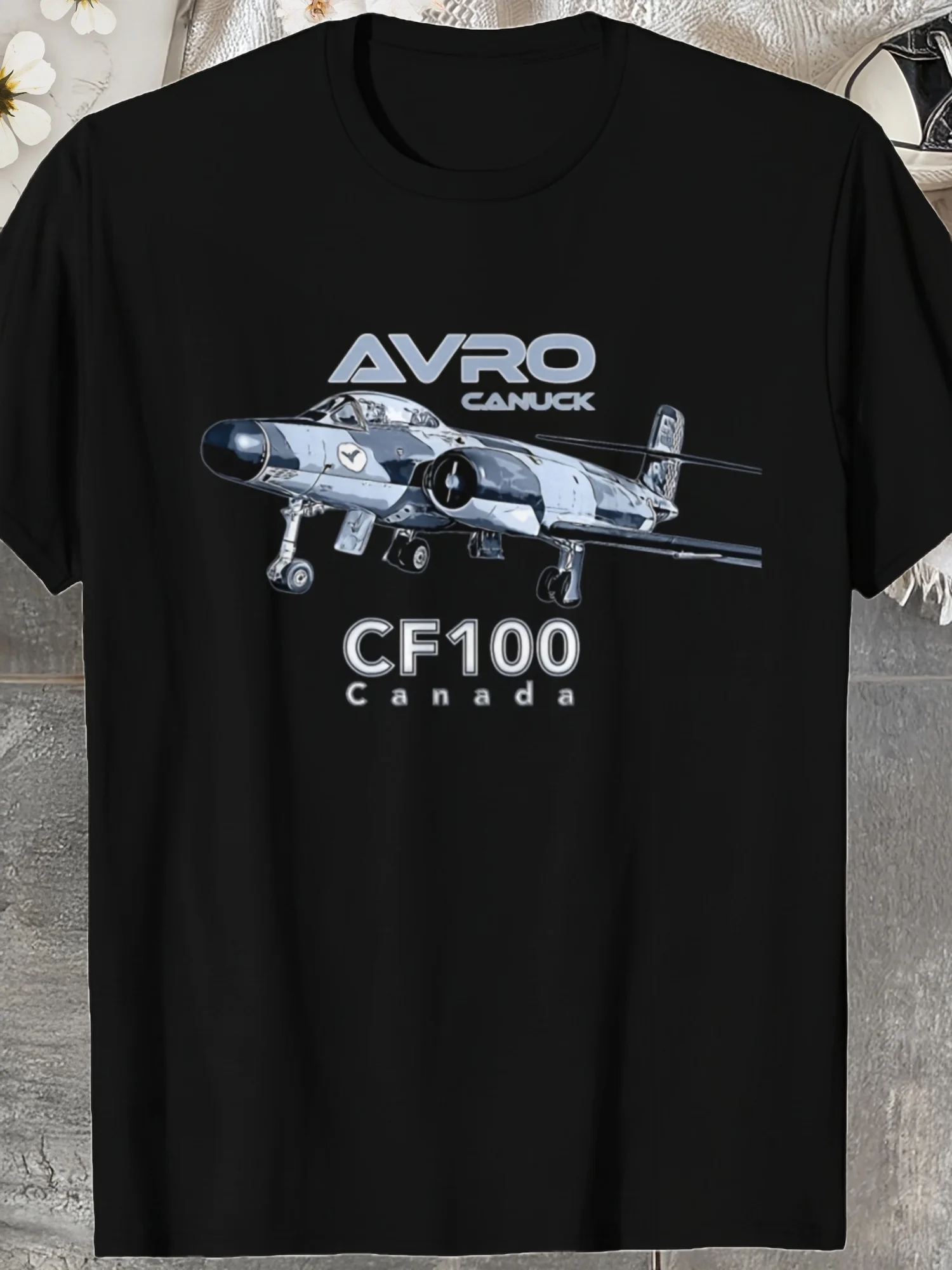 Aviation history tribute T-shirt to ignite your style. A minimalist T-shirt featuring the iconic Avro Canuck CF100 fighter jet