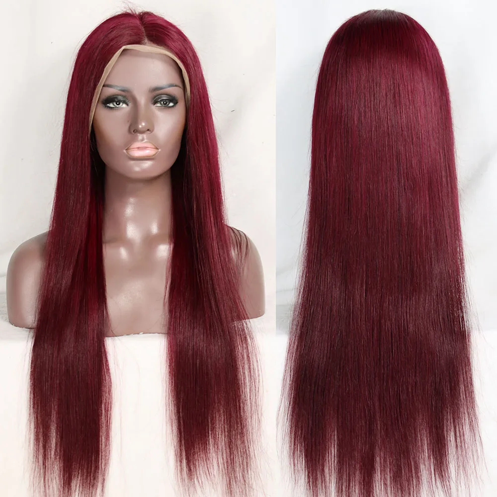 Aliexpress Long 32inch 99J Red Virgin Remy Indian Human Hair Wig Lace Frontal Closure Straight Thick Density 100% Human Hair Wig