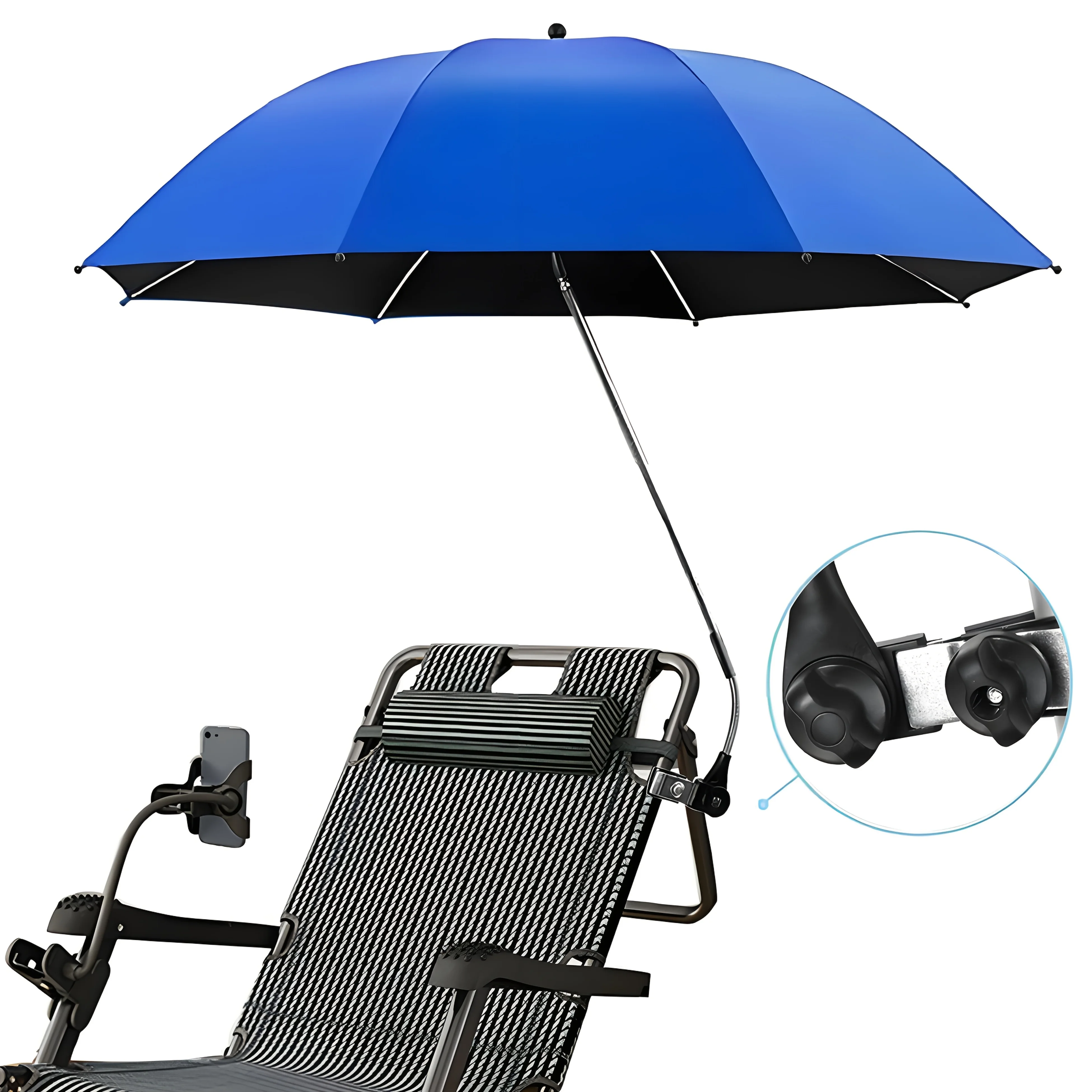 UPF50+ Personal Sun Shade Umbrella - 360° Swivel Adjustable Clamp for Sports & Outdoor Sun Protection
