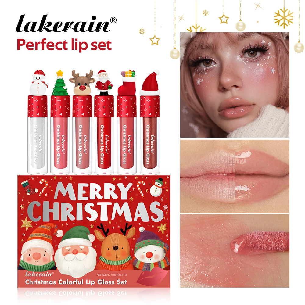 Lakerain Weihnachts-Lipgloss-Set, wasserfest, tragbar, Reiseset, langlebig, feuchtigkeitsspendend, ideales Thanksgiving-Weihnachtsgeschenk