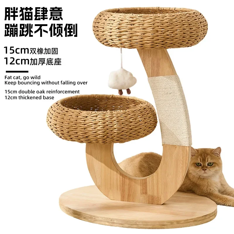 For Cat Climbing Frame Natural Hemp Rope Solid Wood 3D Nest Space Saving Small Apartment Furniture