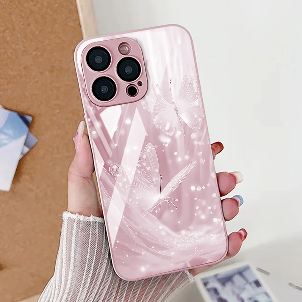 Handyhülle aus gehärtetem Glas für iPhone 16 Pro, iPhone 15 13 11 12 14 17 Pro Max Air 16e 7 8 Plus XR SE, weiche, stoßfeste Abdeckung