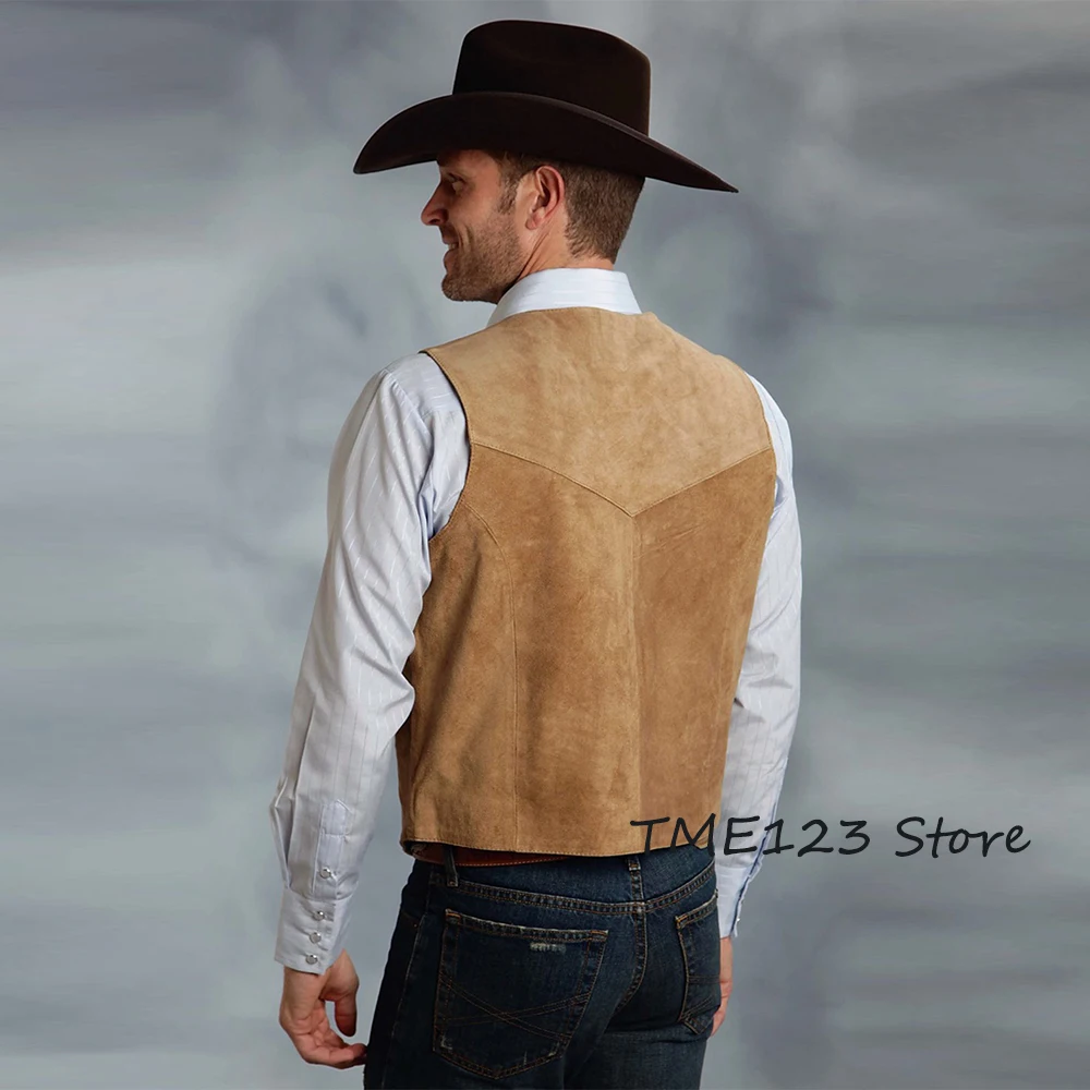 Men\'s Suede Slim Fit Single Breasted Vest Casual Western Denim Vest 5 Buttons Fashion Classic Clothing Fast delivery