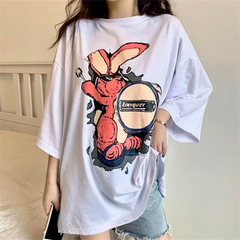 

2025 Spring Summer Short Sleeve T-shirt Korean Loose Harajuku Vintage Gothic Punk Clothes Graphic Tee Top For Women Striped Goth
