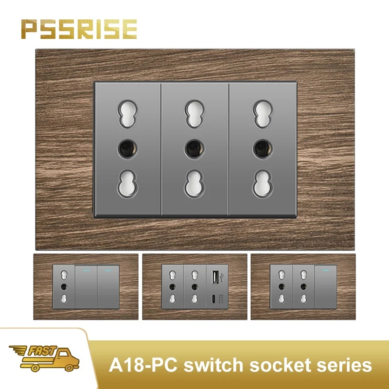 

PSSRISE Wood Grain Panels Grey Italy socket USB TypeC 2.1A 20W Fast Charging Wall Socket Light Switch Socket Schuko TV Computer