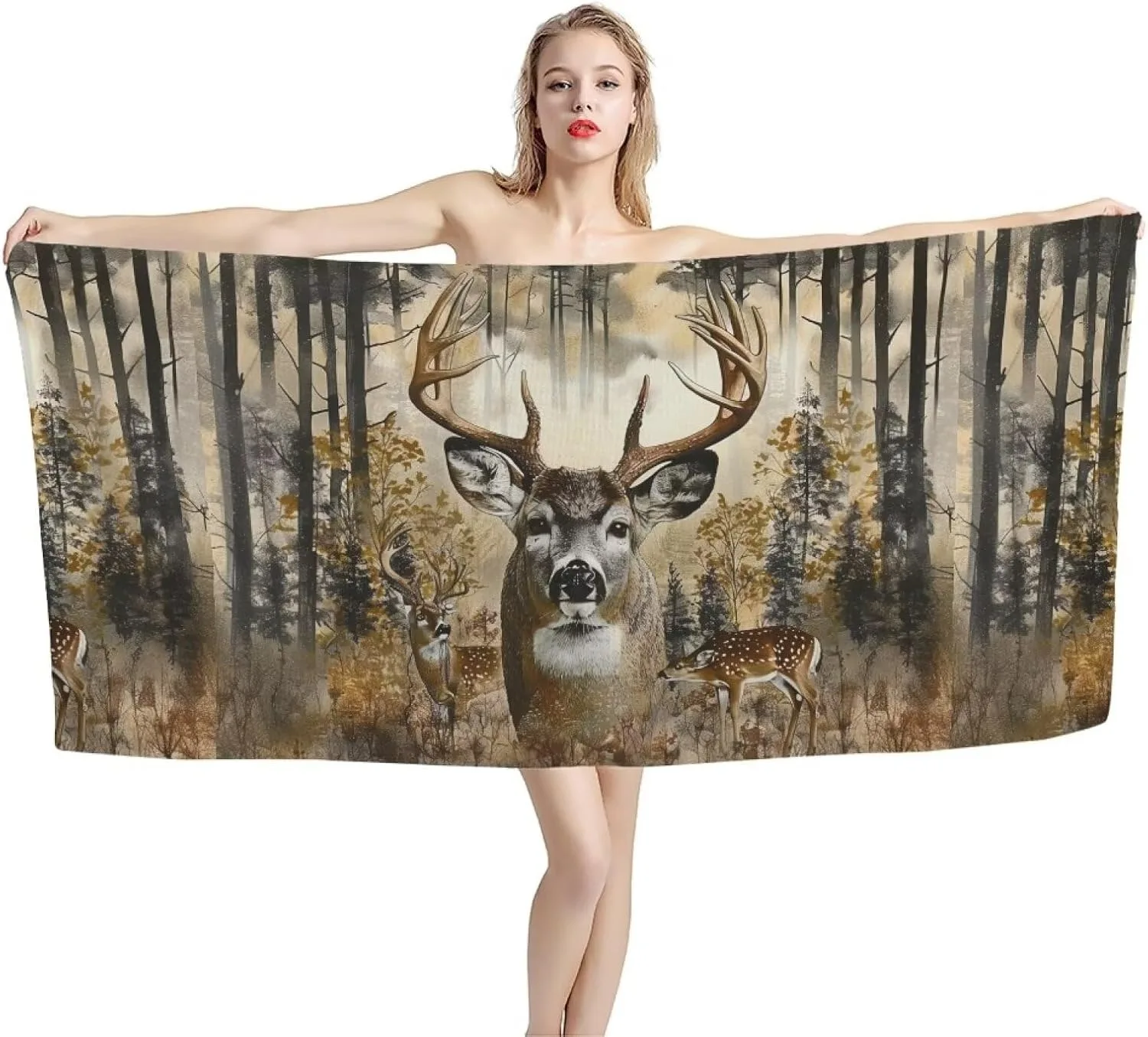 1PC Forest Elk pattern Beach Towel for Family stuffs friends Gifts Quick-Dry For Bath Yoga Tourism Beach GYM Camping Swimming