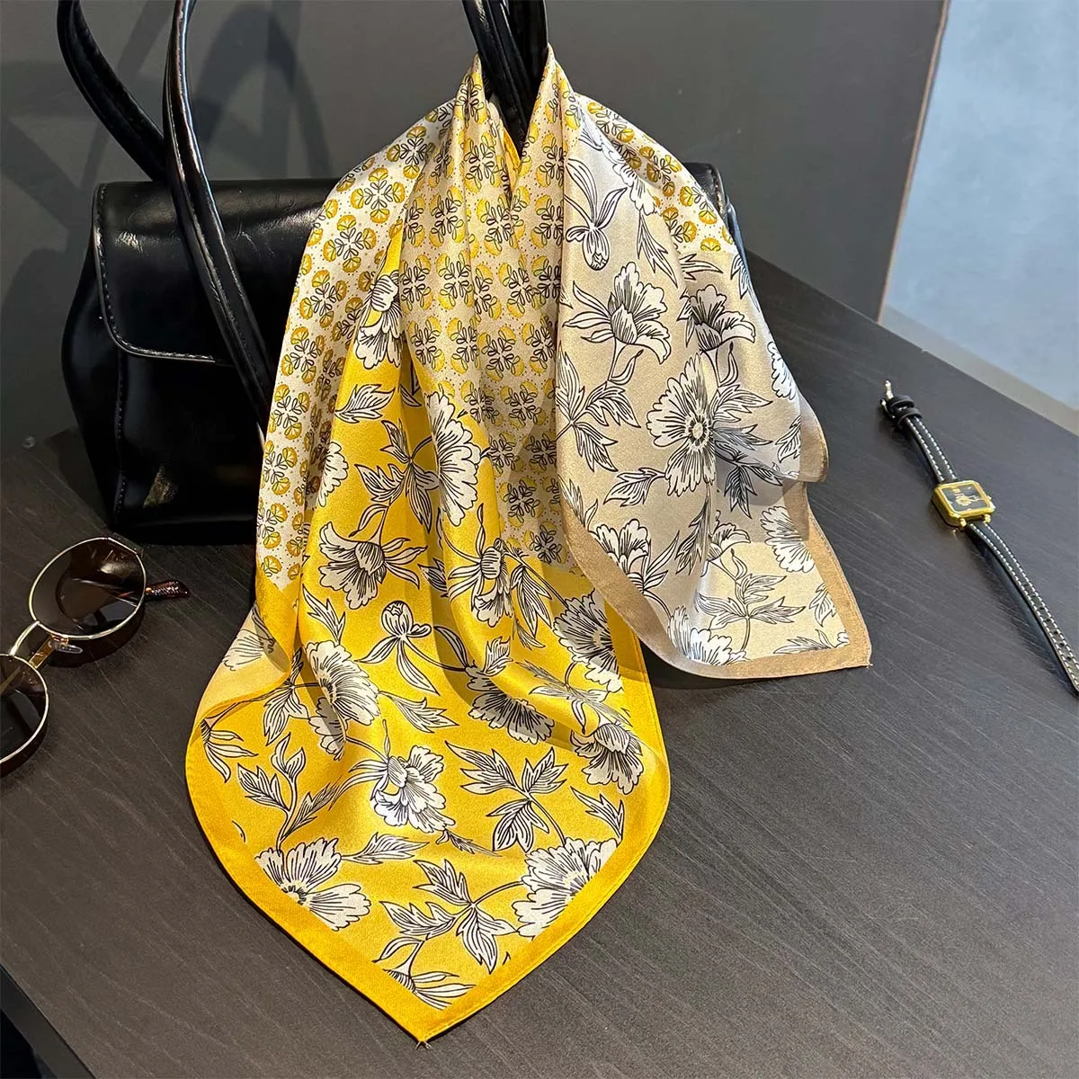 

100% Pure Silk Scarf Women Neck Hair Foulard Square Headband Scarves Bandana Fashion Hijab Print Poncho Scarves Pashmina 손수건