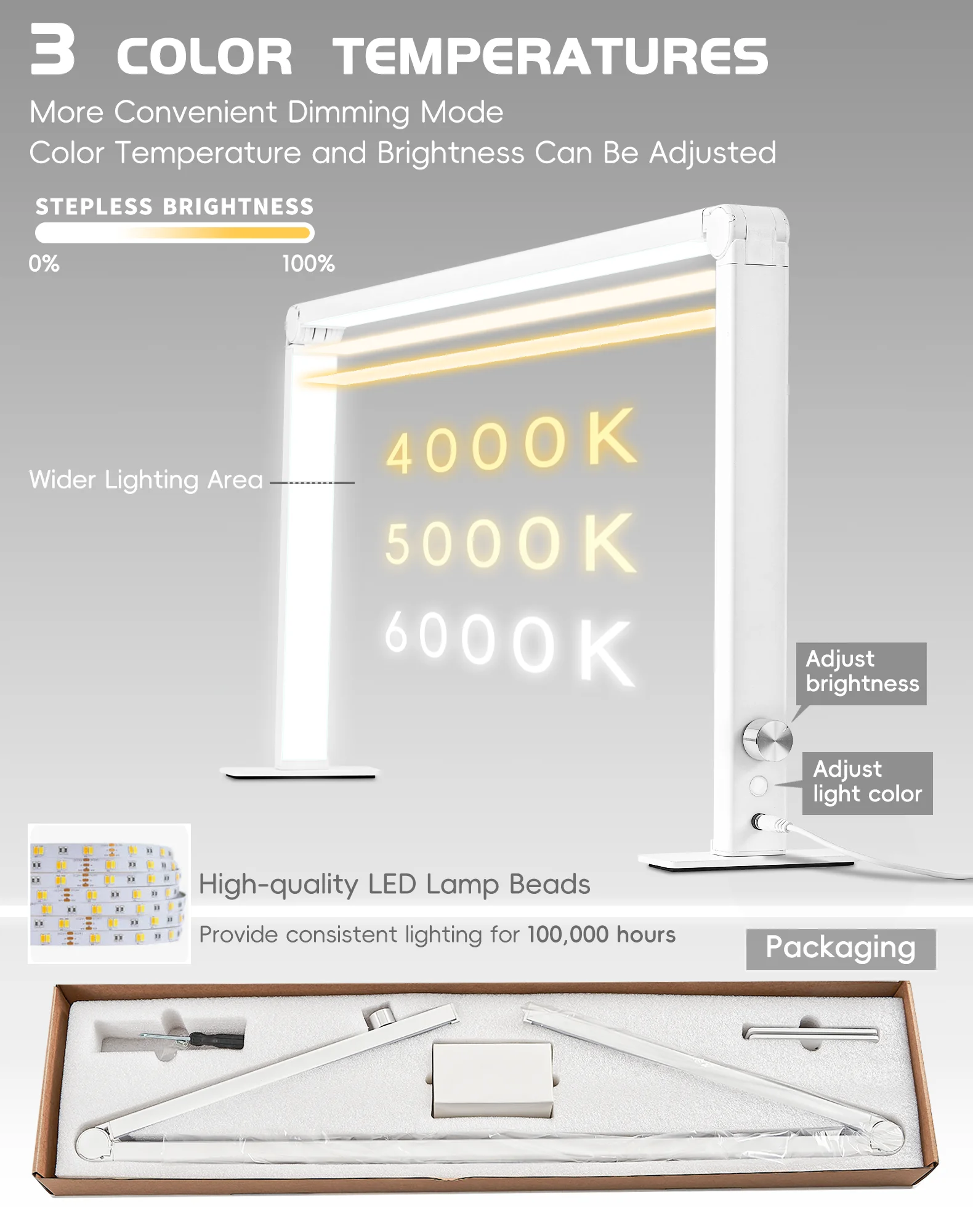 Lampu kecantikan kuku setengah bulan LED 48W, lampu lipat ekstensi bulu mata kuku cahaya kecerahan dapat disesuaikan 3 warna