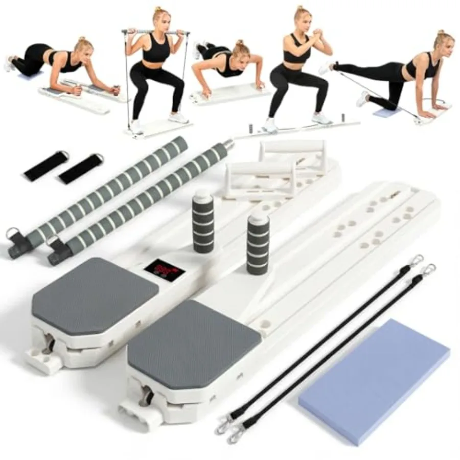 

Pilates Reformer Board 12-in-1 Portable Pilates Board for Home Workout Core Abs Toning Full Body Sculpting Equipment Pink/White
