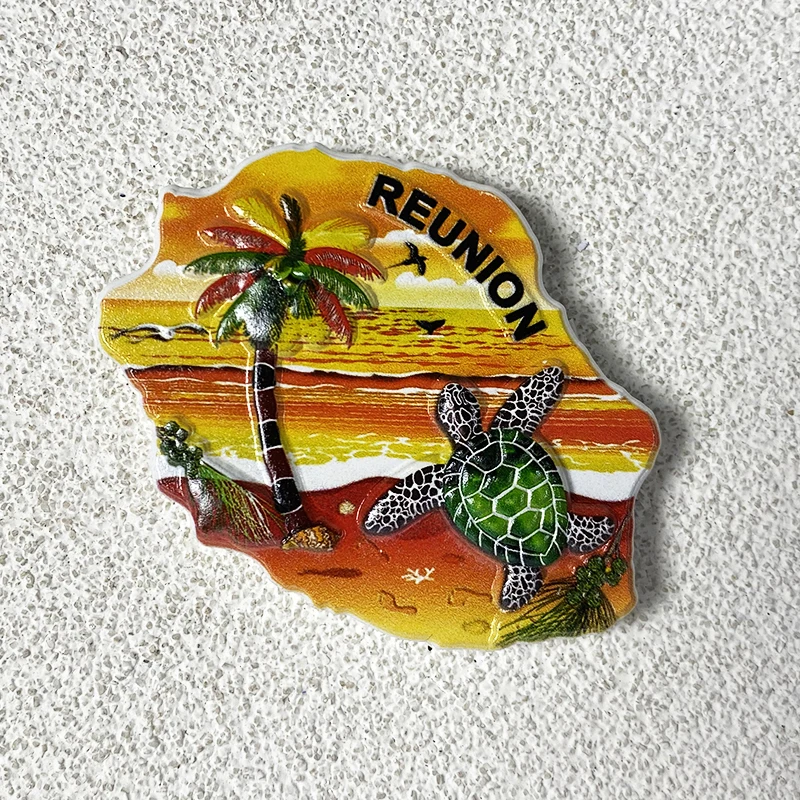 Reunion Travel Souvenirs Home Decor Items Collection Crafts Beach, Sunset Turtle 3D stereo refrigerator magnet