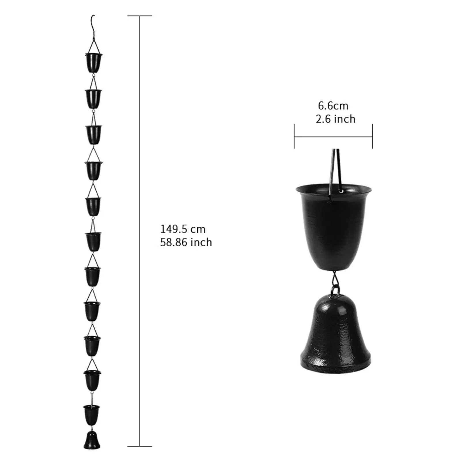 

Rain Chain for Gutter Decorative Garden Outside Collector Cups Roofs Yard Deck Gazebos Metal for Divert Water Black Rain Catcher
