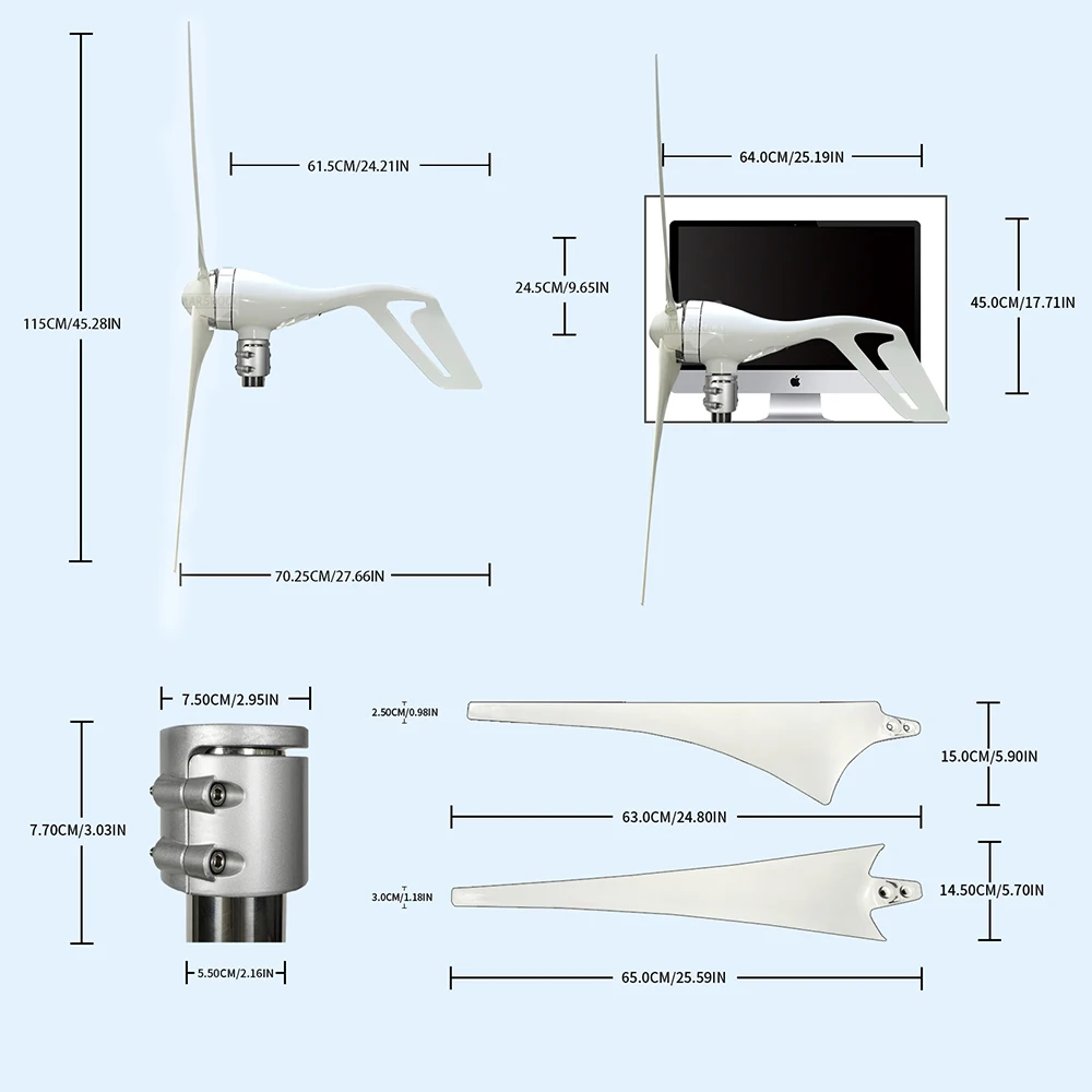 400W 12V 24V Horizontal Wind Turbine Generator Wind Turbine Generator With LED Indicator Controller Small Mini Windmill Turbine