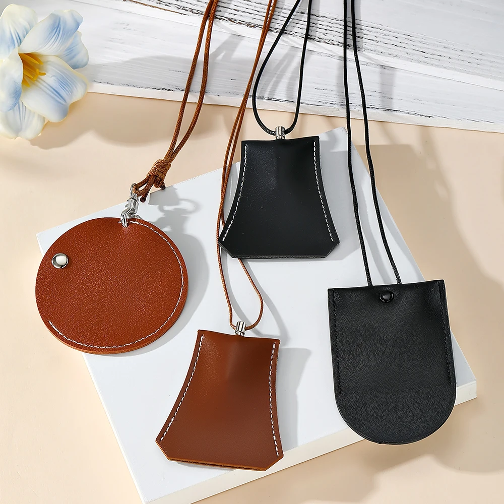 Neck Strap Anti-Lost Pull-Out Keychain Pendant Pu Leather Keychain Bag Bluetooth Earphone Storage Pouch Small Items Neck Necklace