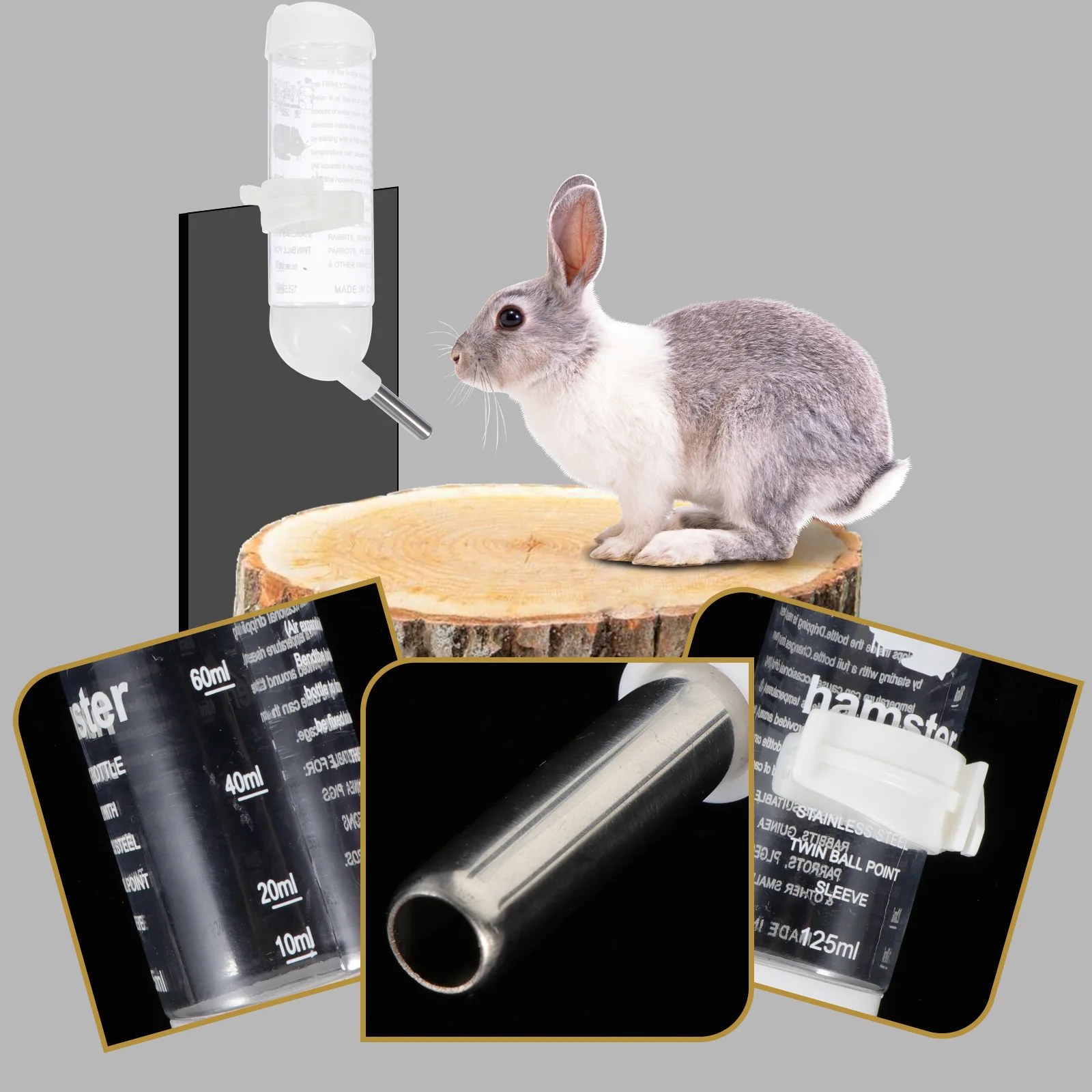 

4Pcs Pet Water Feeder Bottles Anti Leak Nozzle Easy Clean Hanging Design for Hamster Rabbit Small Pets