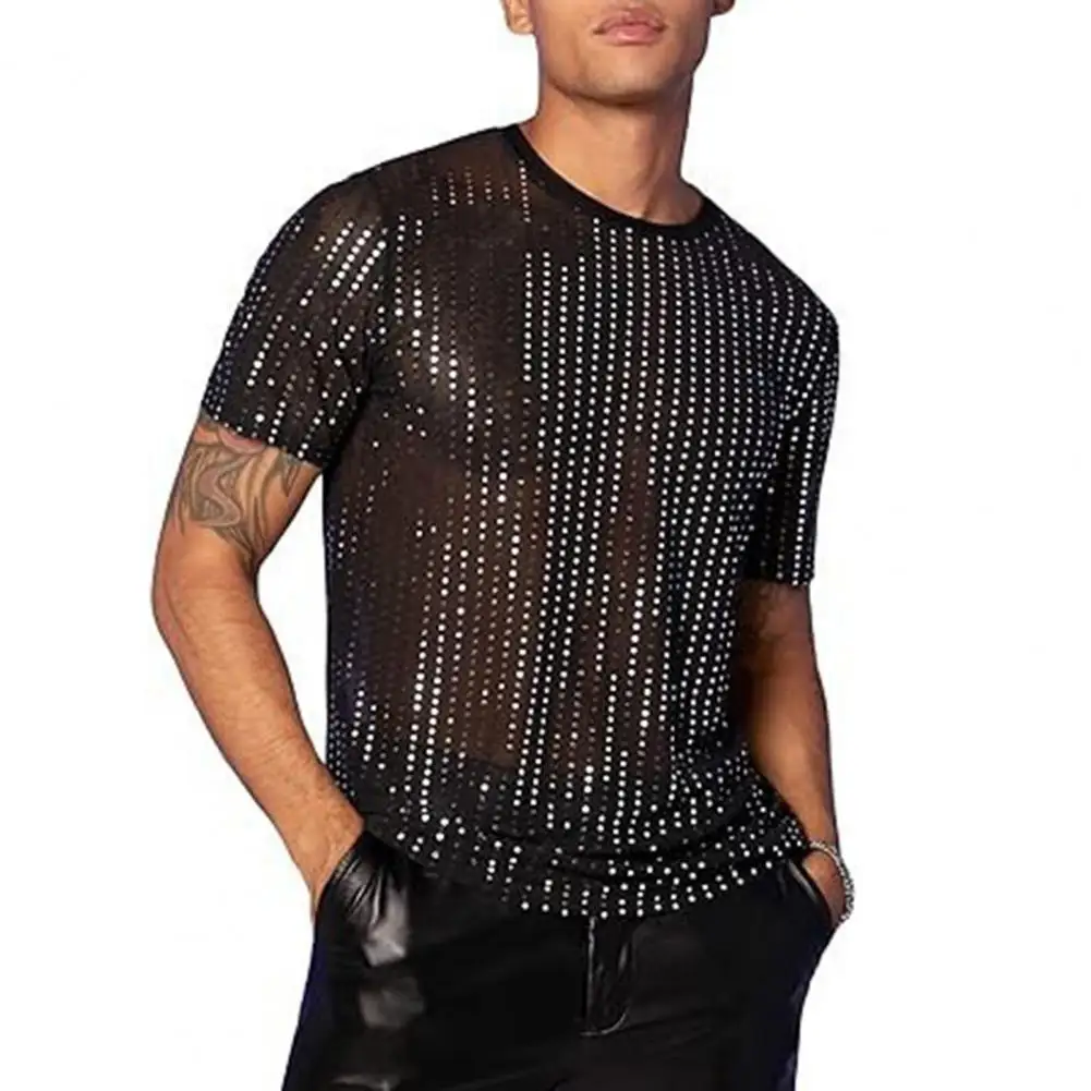 Мужская футболка с блестящими пайетками, блестящая свободная джазовая футболка в стиле хип-хоп, топ для современных танцев, блузка, сценическое выступление, ночной клуб, костюмы для фестивалей