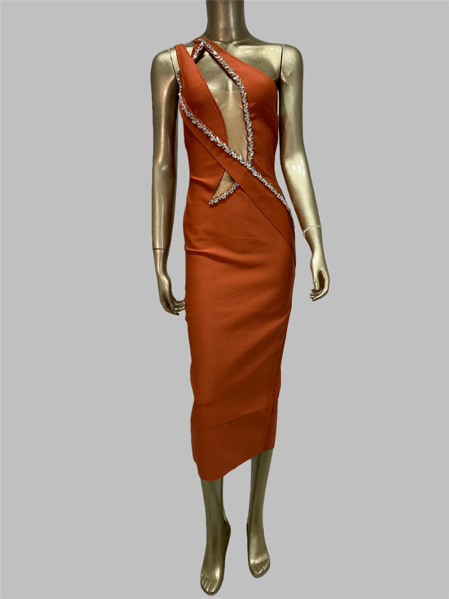 여성용 신상 디자이너 밴디지 드레스 크리스탈 컷아웃 튤 인세트 무릎 길이 바디콘 드레스 원피스 셀럽 이브닝 클럽 파티