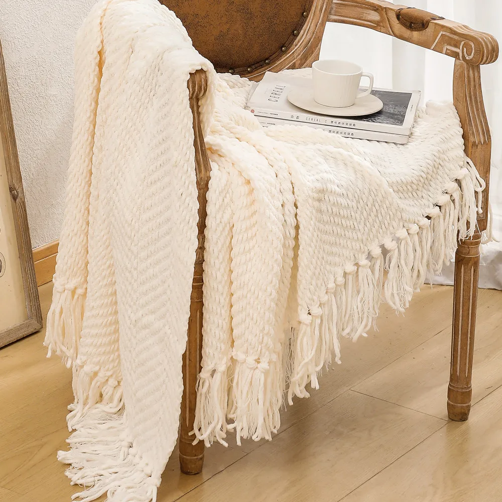 

Light Luxury Sofa Blanket Side Towel Chenier Blankets Woven Air Conditioning Blanket Shawl Blankes Herringbone Nap Blankets