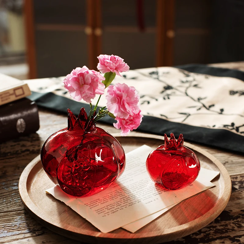 Handmade Pomegranate Clear Glass Flower Vase Transparent Glass Vase Hydroponic Pots for Wedding Party Home Table Decor