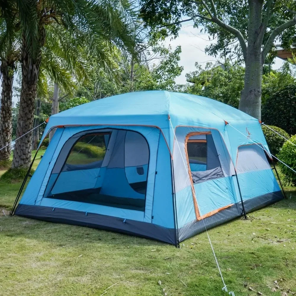 Large Tent 12 Person,Family Cabin Tents,3 Doors and 3 Windows with Mesh,Waterproof,Double Layer,Picnic,Camping,Family Gathering