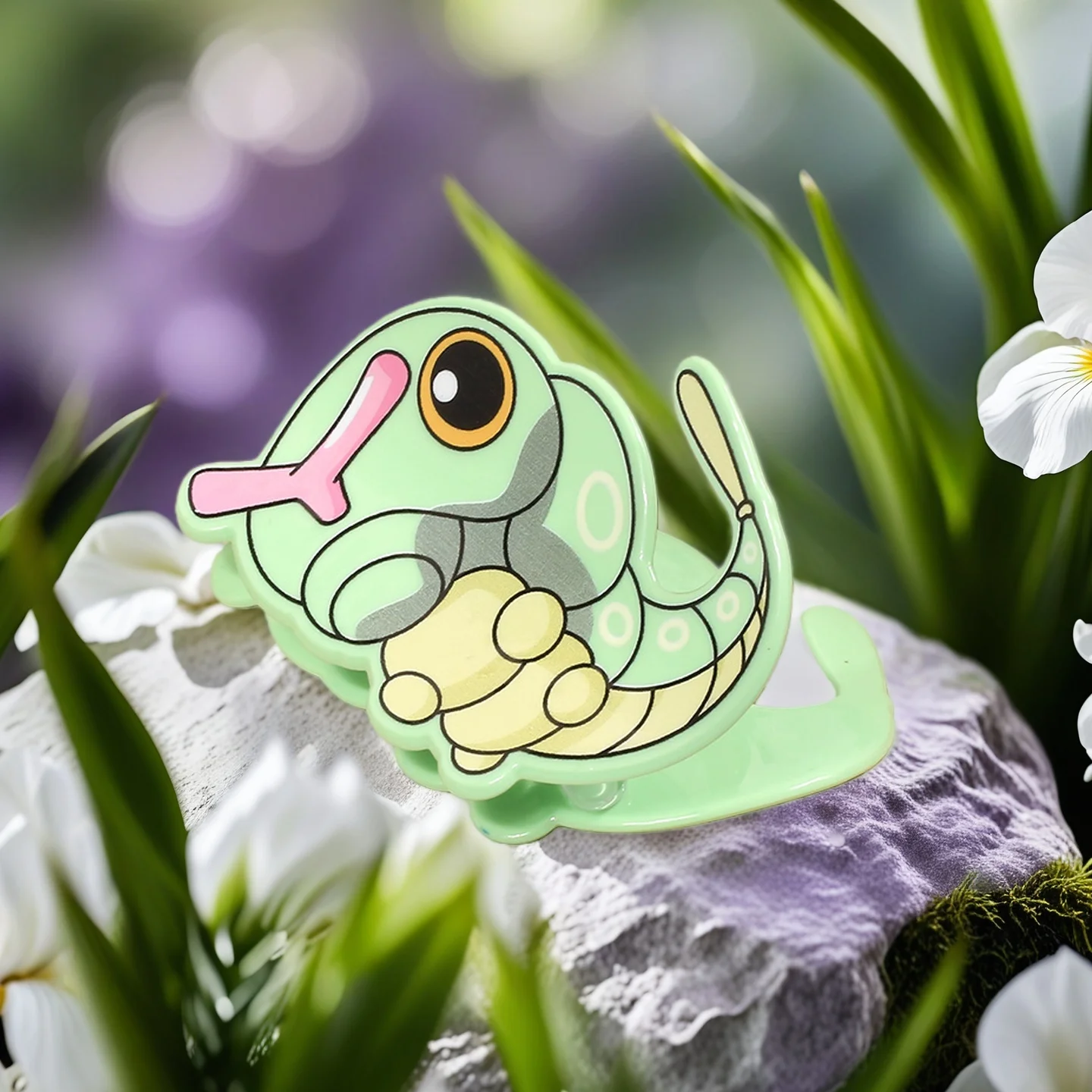 مشبك شعر بوكيمون كاتربيلر من الأكريليك، مقابض شعر أنيقة وعصرية، إكسسوار شخصي مبتكر وجذاب