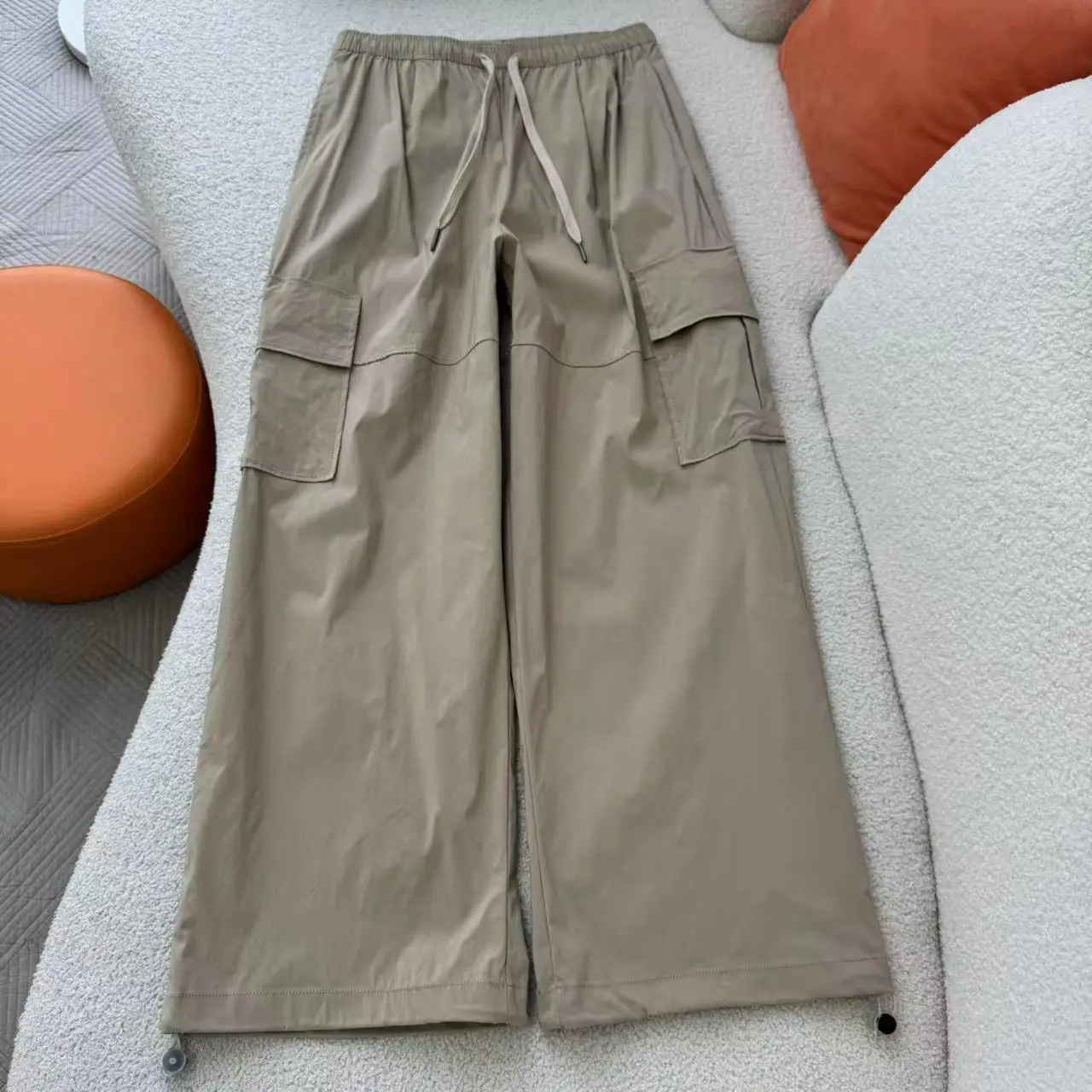 

Qui Dry Casual Pants for Men Elastic Waist High Waist Workwear Thin Loose Straight Leg Long Pants Faionable Urban Sle